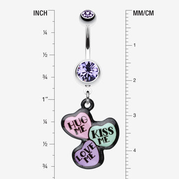 Detail View 1 of Triple Heart Statement Belly Ring-Tanzanite